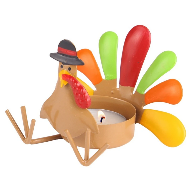 N85R-Wrought Iron Metal Colored Turkey Tea Light Candle Holder Candle Holder Stands As A Family Tabletop Centerpiece