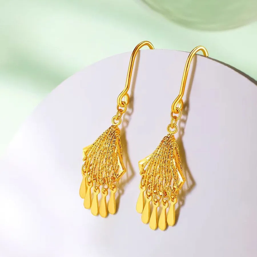 

Женские филигранные серьги-капли из 24-каратного золота (AU999) | Ажурная капля воды, микро-алмазный ореол с магнитной застежкой