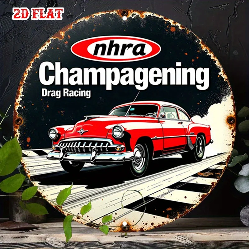 

2D плоская круглая алюминиевая табличка NHRA Champagening 7.87X7.87, алюминиевая табличка Speed Round, металлическая жестяная табличка с классическим автомобилем