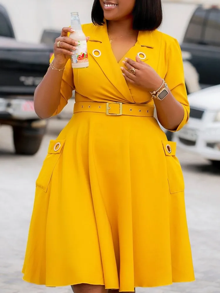 

African Dresses For Women Elegant Spring Autumn 3/4 Sleeve Dashiki Midi Dress Ladies Traditional African Clothing Fairy Dreaes