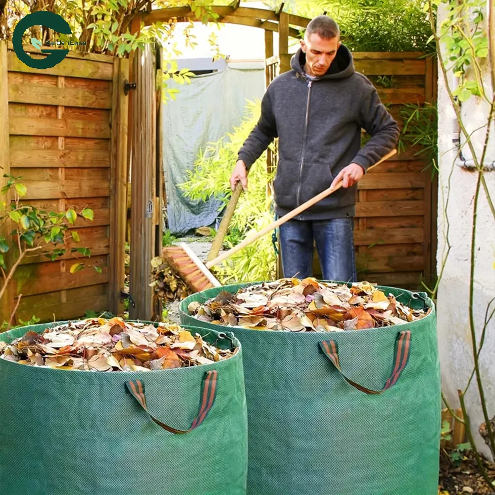 Yard Waste Bags 60L-500L Reusable PP Garden Leaf Bags with Handles, Self-Standing Foldable Lawn Bag for Grass, Outdoor Cleanup