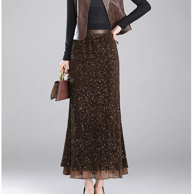 

Осенняя темпераментная кружевная лоскутная юбка трапециевидной формы с высокой талией, женская корейская модная сетчатая пряжа, юбки с эластичной резинкой на талии, женская одежда