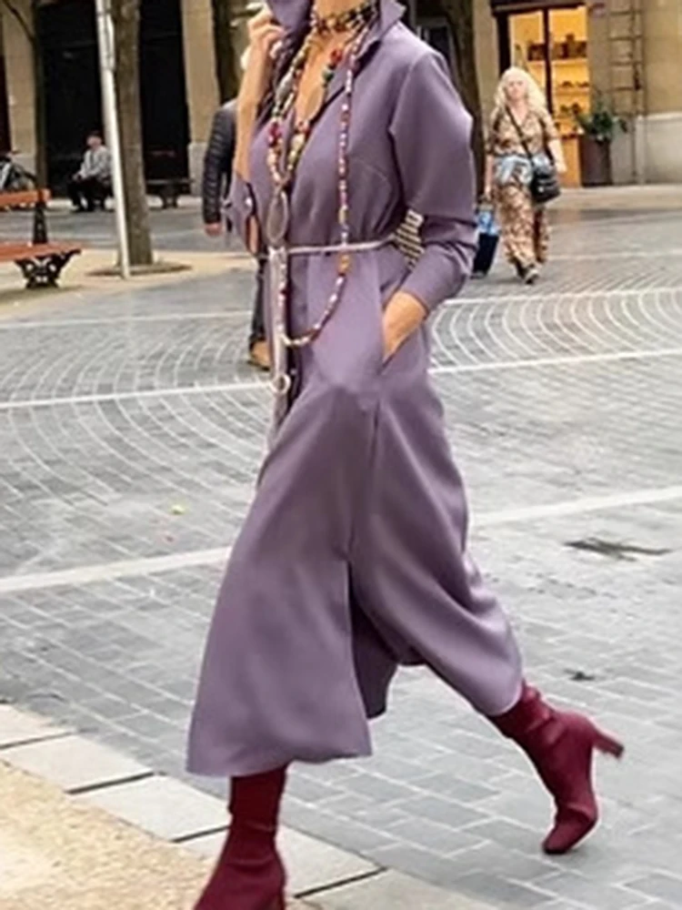 Vestido camisero de manga larga con solapa de temperamento, vestido largo elegante de satén con bolsillo para mujer, vestido informal de un solo pecho de Color sólido para ir al trabajo