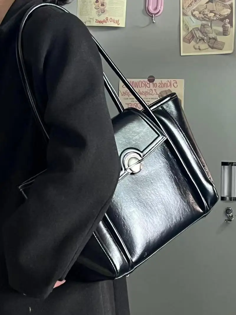 فاسق العمل التسوق حقيبة يد باردة الصناعة الثقيلة حقيبة ريترو حقائب 2026 العصرية حمل حقائب اليد النسائية حقيبة كتف سعة كبيرة #4