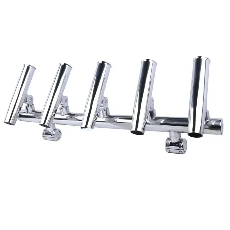 Stainless Steel 5 Tube Connection Fishing Rod Stand Support 5 Tube Clamp Fixed Marine Hardware Fittings