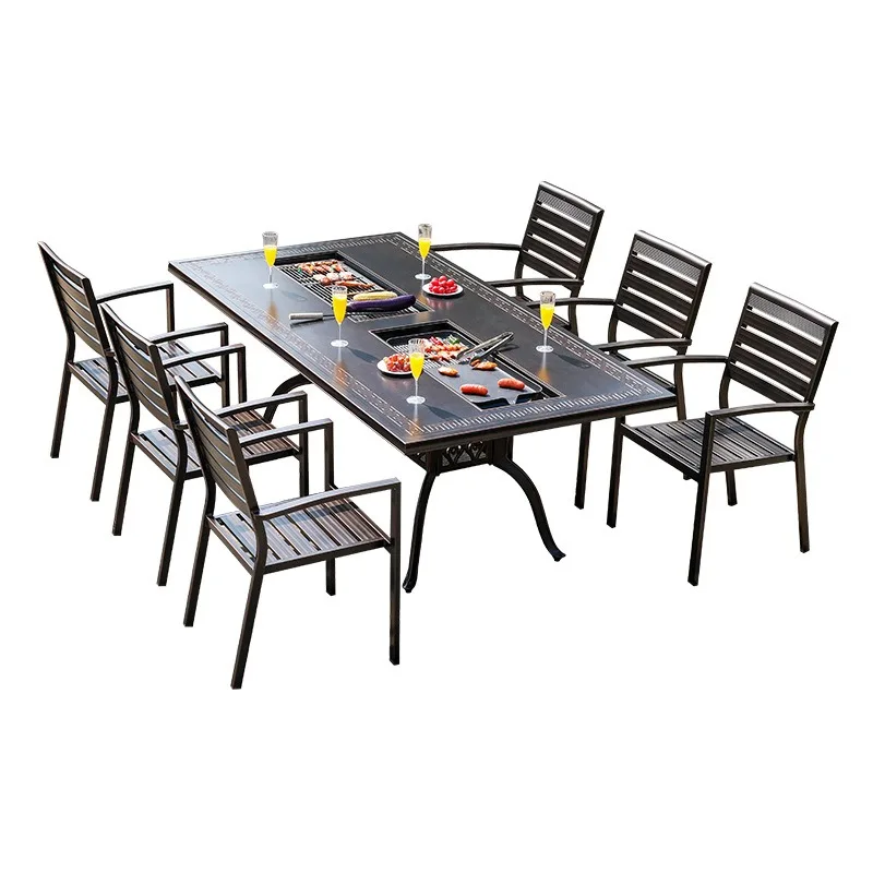 

Outdoor BBQ tables and chairs Electric roast Charcoal roast hot pot Courtyard Garden Villa Furnace Tea table