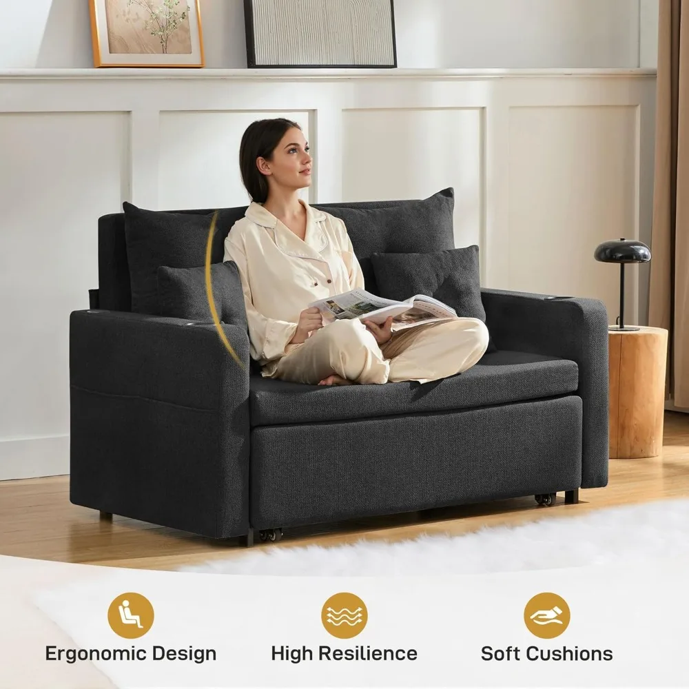 سرير أريكة قابل للتحويل 3 في 1، سرير أريكة للنوم بالحجم الكامل مقاس 56 بوصة، سرير أريكة للنوم مع جيب تخزين،