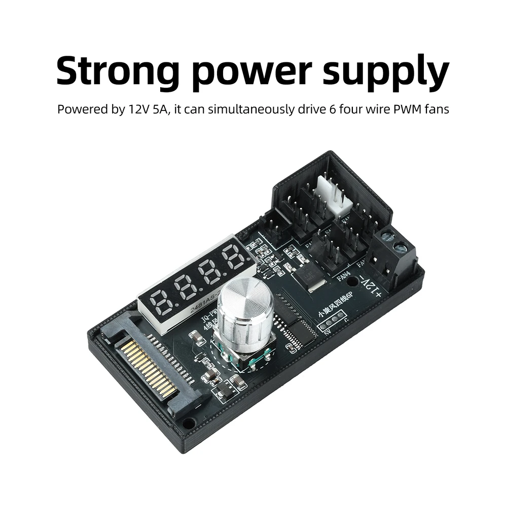 DC 12V 5A 6 Channel 4 Wire PWM Fan Controller SATA Power Interface Stepless Speed Regulation Manual Temperature Control