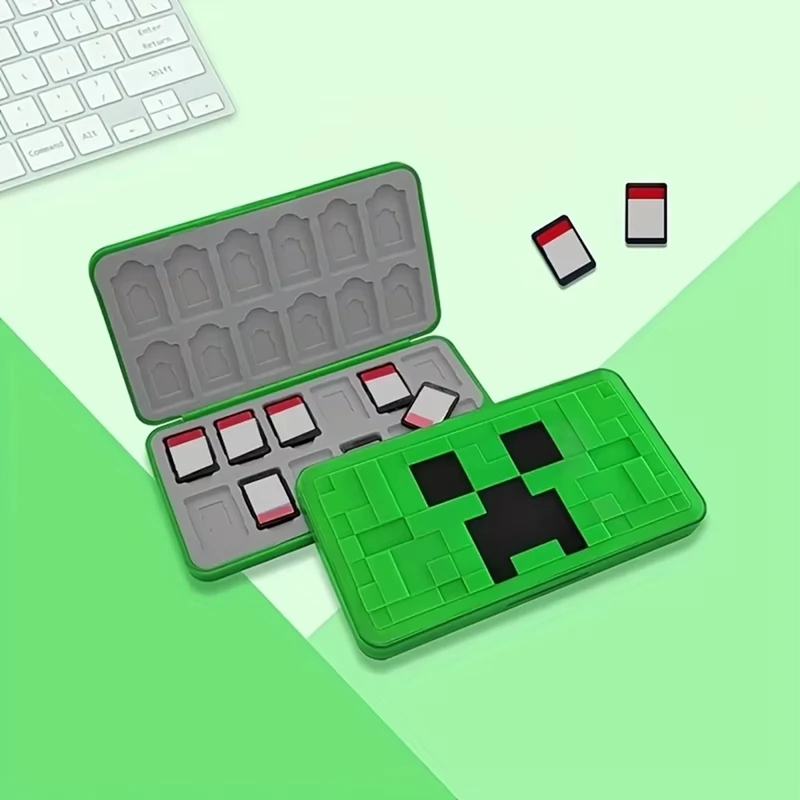For Nintendo Switch Game Card 3D Relief Storage Box, Pixel Grid Green Silicone Inner Liner, Anti Slip, Anti Drop