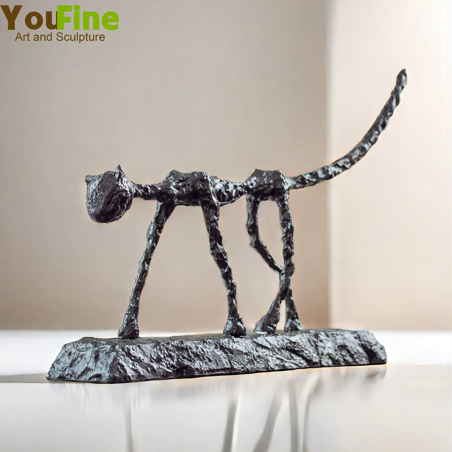 38cm Bronze Cat Statue Antique Giacometti Bronze Cat Sculpture Handmade Abstract Figurines Art Home Decor Gift Collectible