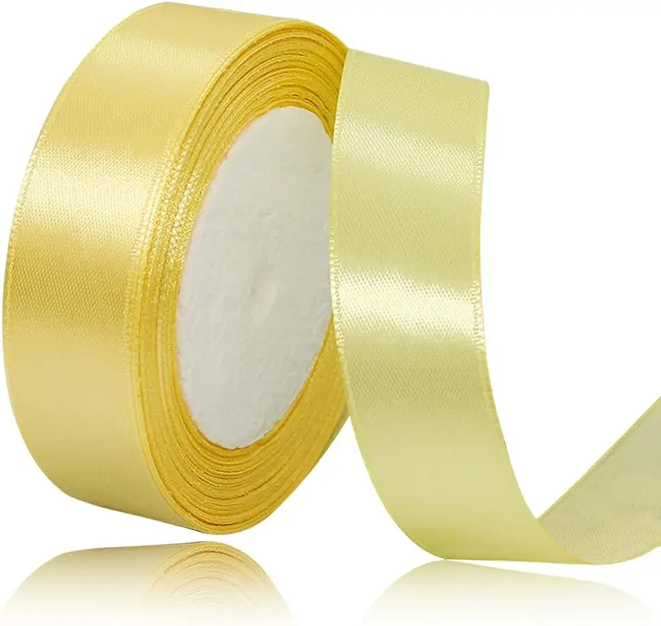 Solid Color Light Gold Satin Ribbon, 3/4 Inches x 25 Yards Fabric Satin Ribbon for Gift Wrapping, Crafts, Hair Bows Making,