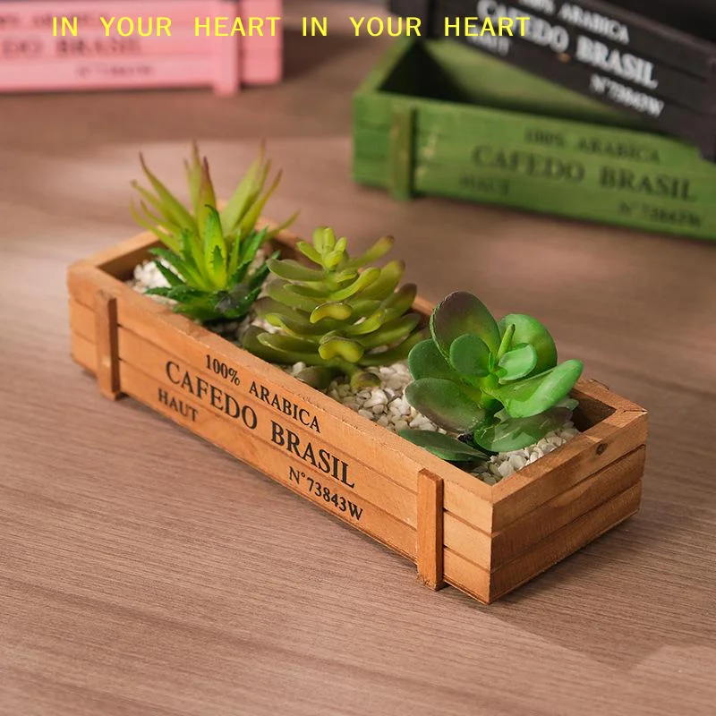 Retro Garden Plant Pot Vintage Wooden Storage Box For Sundries Stationery Pen Box Succulents Flower Pots Balcony Home Decoration