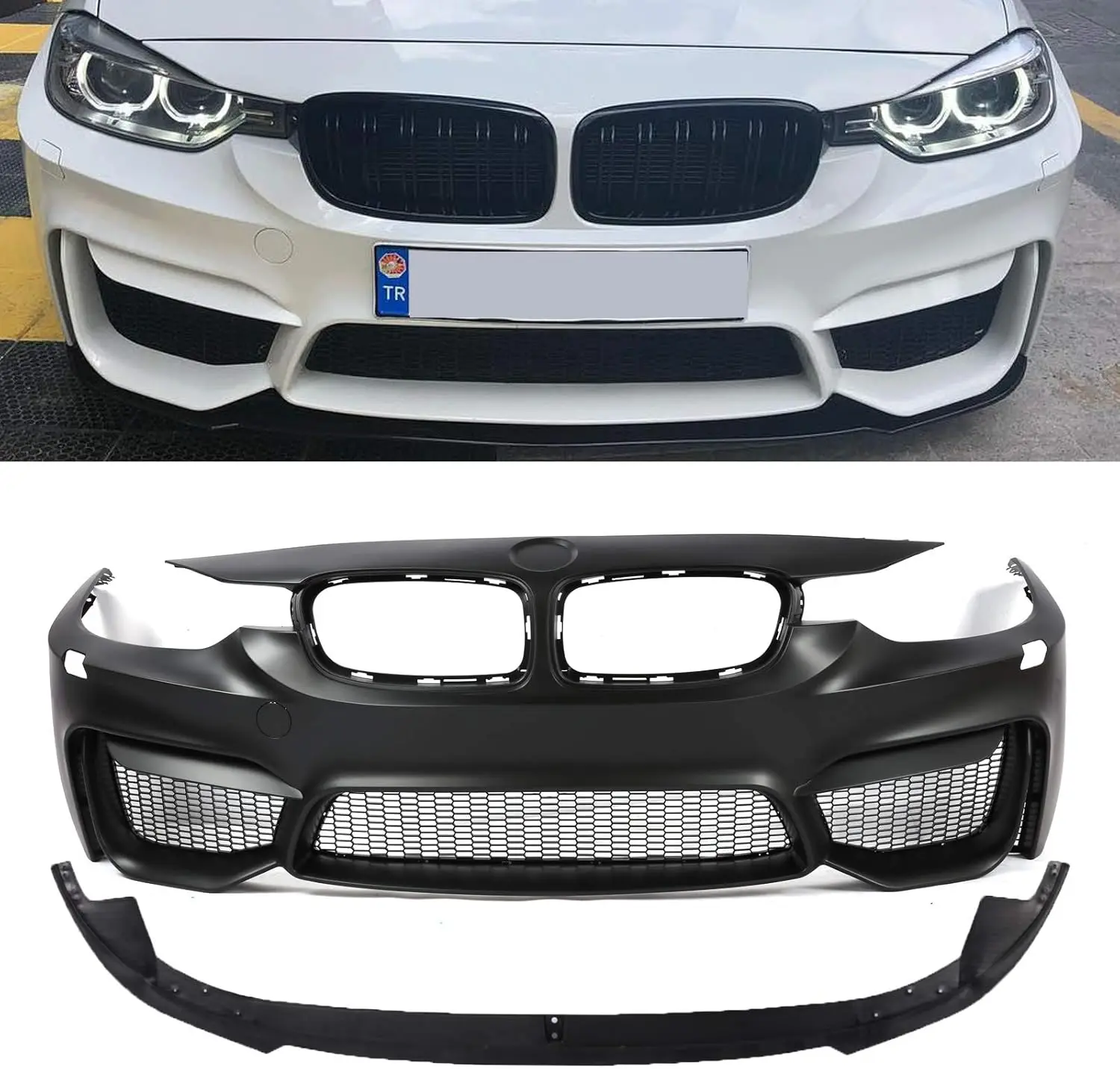 M3 Refitted Style Front Bumper Cover Kit Front Lip W/O PDC and Fog Lights Holes Fit for 2012-2018 BMW