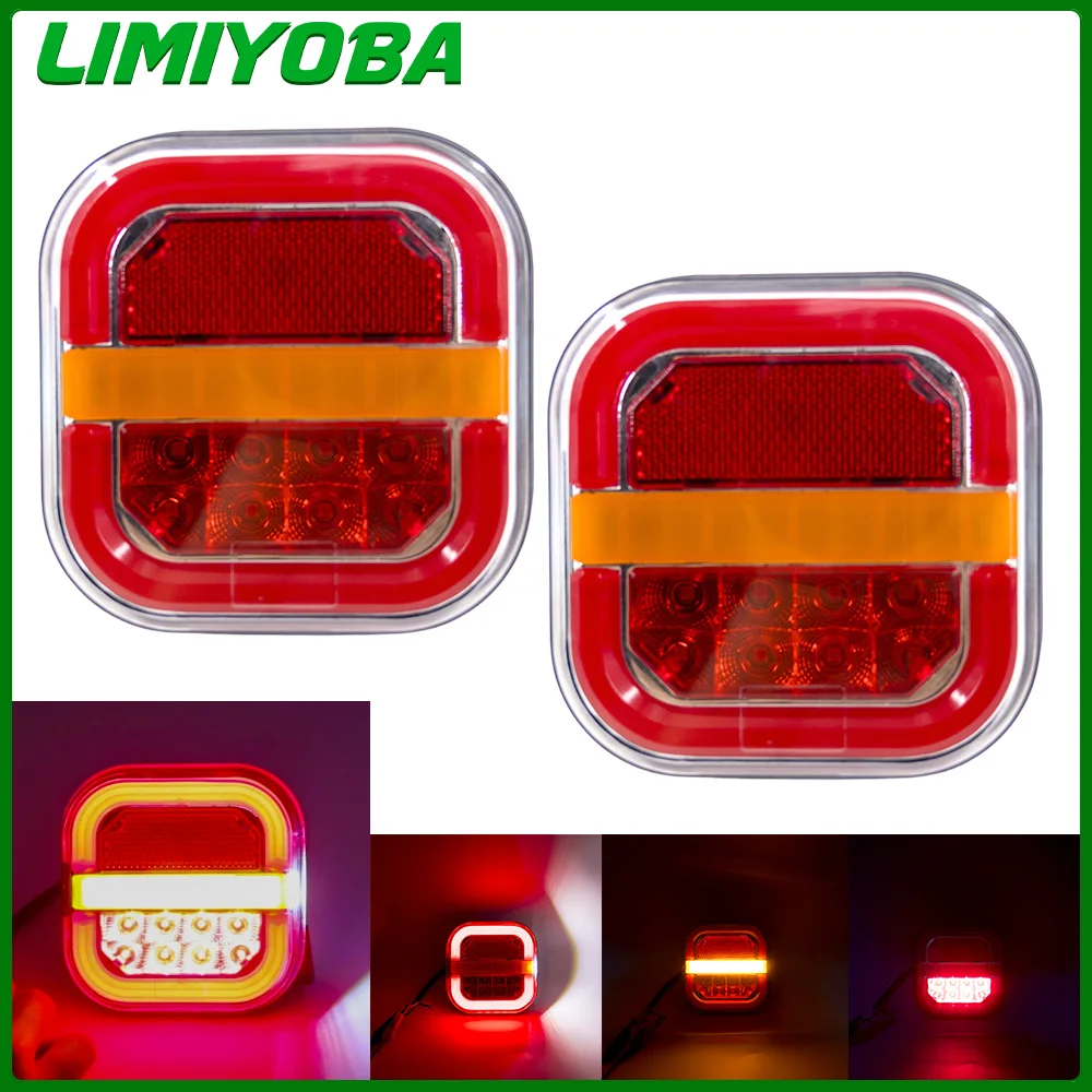 

2pcs 12V 24V 4inch Square LED Tail Light Licesen Plate Taillight Turn Signal For Trailer Bus Pickup Rear Left Right Brake Lamp