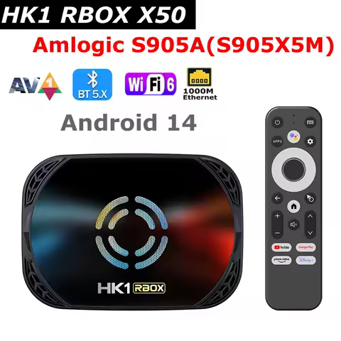 HK1 RBOX X50 TV Box Android 14 Amlogic S905A 4GB 128GB 1000M LAN Wifi6 4K BT Voice Control Active Cooling Fan Set Top Box