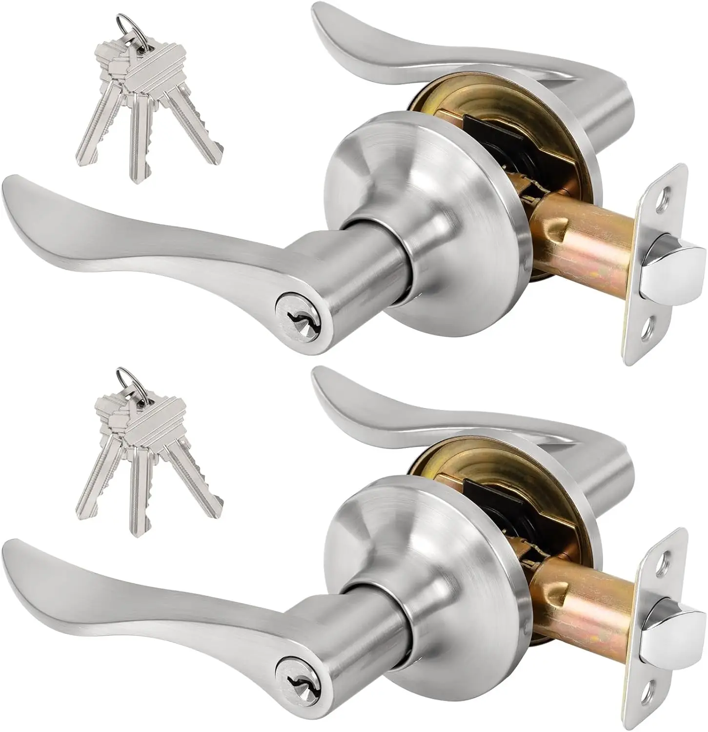 

Дверная ручка с замком, реверсивная, волнообразная, из матового никеля, для спальни (внутренняя/наружная), 2 шт.