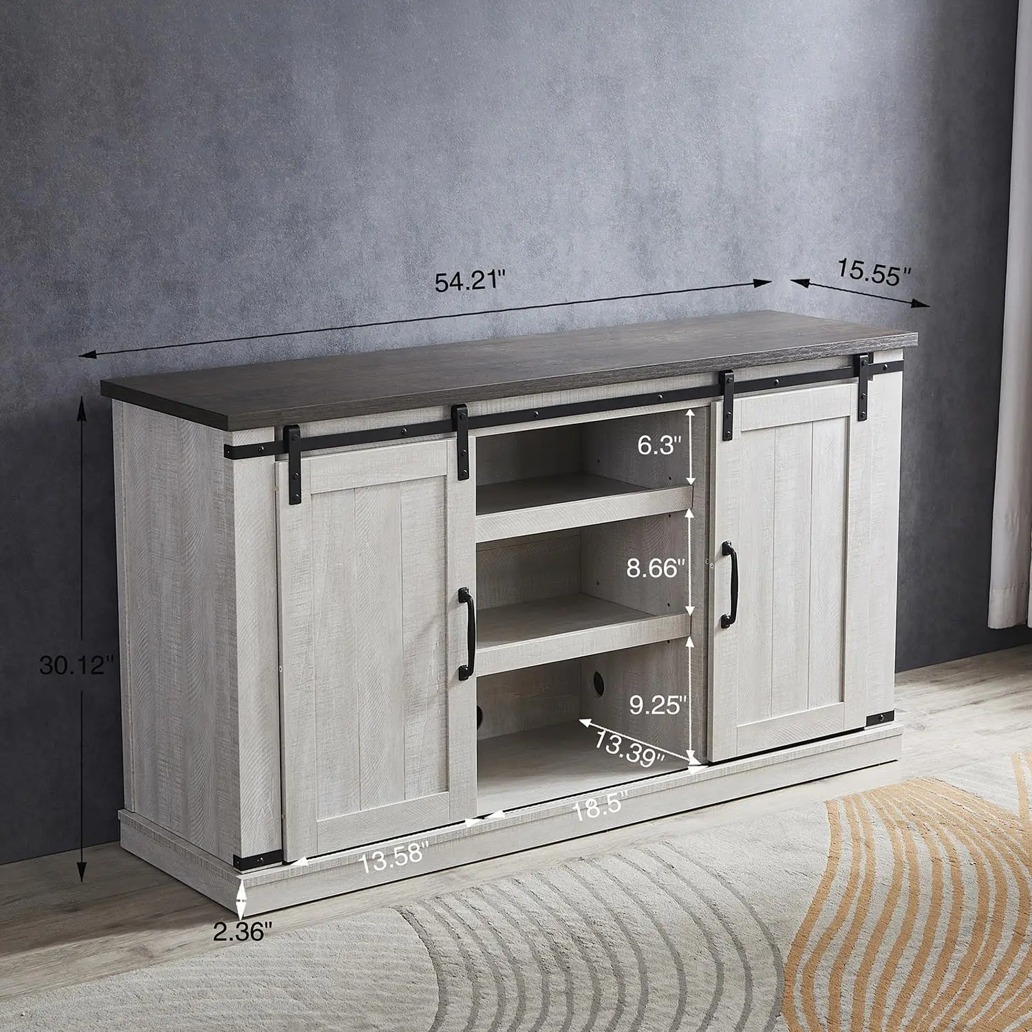 Modern Farmhouse Wood TV Stand With Cabinet Doors Storage Console Fits TVs Up To 65 Inch For Living Room, Custom