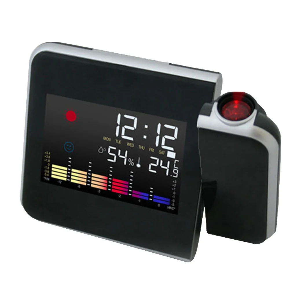 

Projection Alarm Clock Black Hard Plastic Powered 180 Degree Rotation LED Display Date Temperature Humidity Home