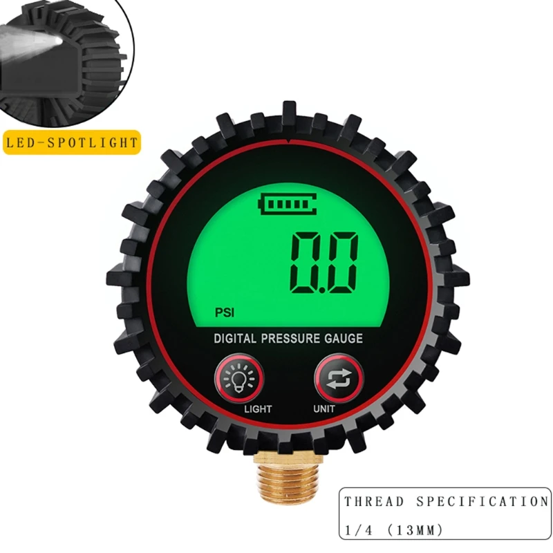 Dial Size Digital Air Pressure Gauge with 1/4\'\'Bottom Connector & Protective Boot 0-255psi Accuracy 1% Digital Tyre