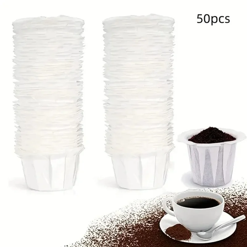 50Pcs K-Cup Pods Replacement White Coffee Paper Pod Disposable K Cup Filters Coffee Paper Pods for Keurig 1.0 2.0