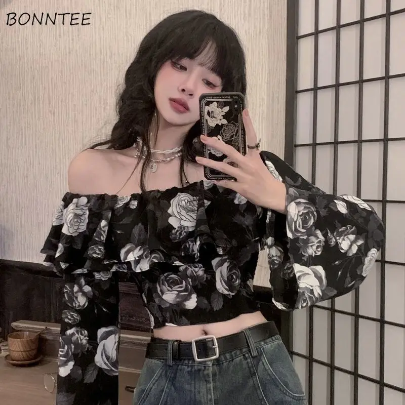 Floral Blouses Women Hotsweet Holiday Vintage Aesthetic Leisure Designer Clothing Korean Fashion Ladies Temper Long Sleeve Chic