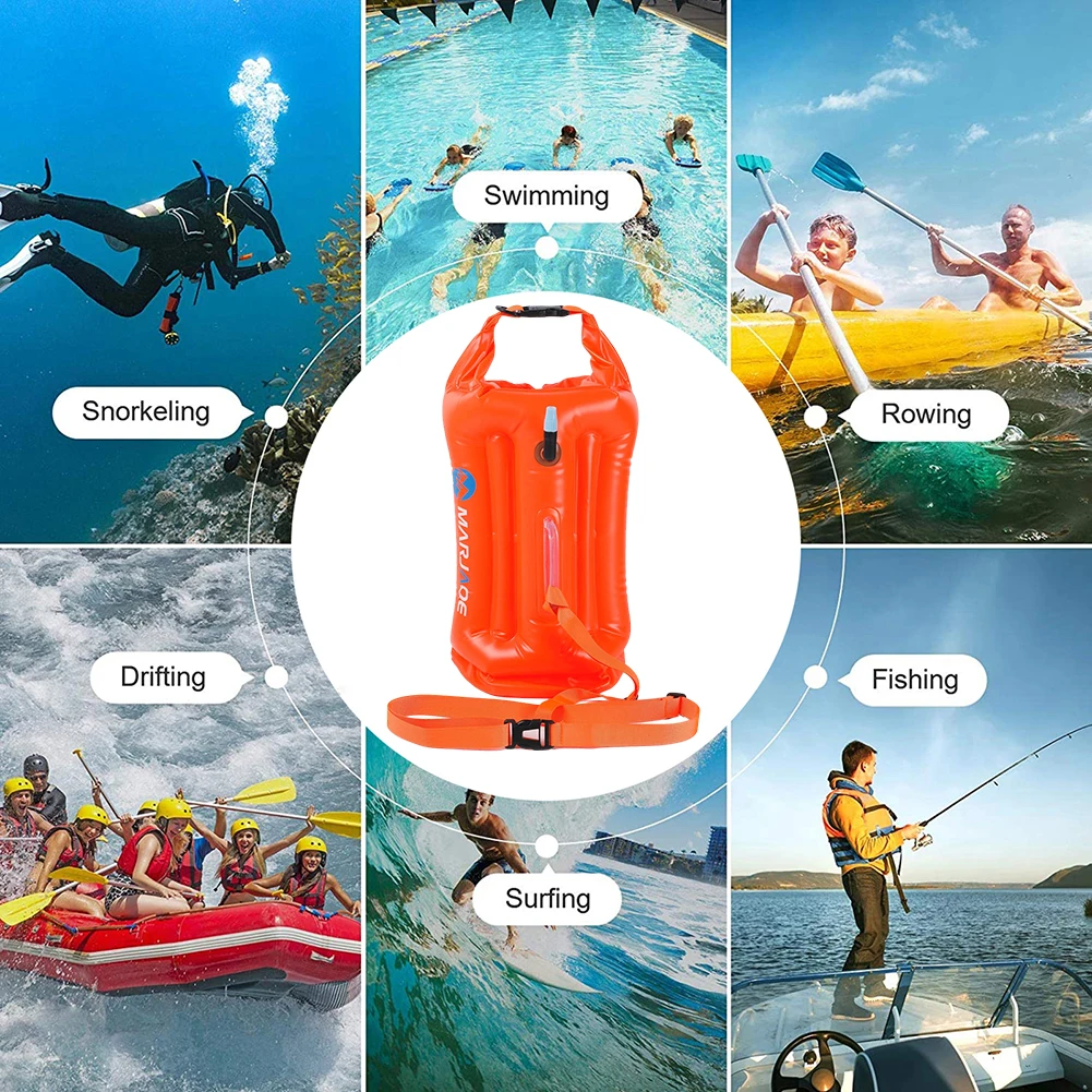 20L Tow Float Dry Bag with Adjustable Waist Belt Inflatable Waterproof Bag Float Air Dry Bag Device Buoy for Open Water Swimming