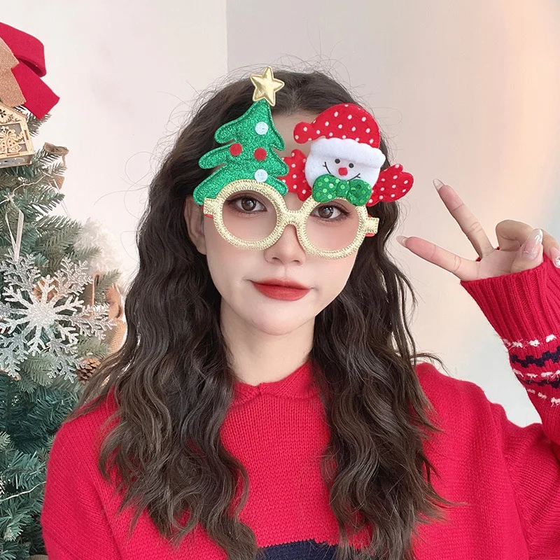 Kacamata Natal bingkai Santa Claus pohon Natal rusa besar Selamat Natal kacamata foto Prop dekorasi Natal Tahun Baru Navidad hadiah