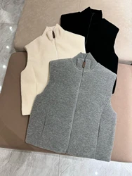 Gilet senza maniche in Cashmere a cerchio autunno inverno 2024 da donna gilet caldo in piuma d'oca con colletto alla coreana