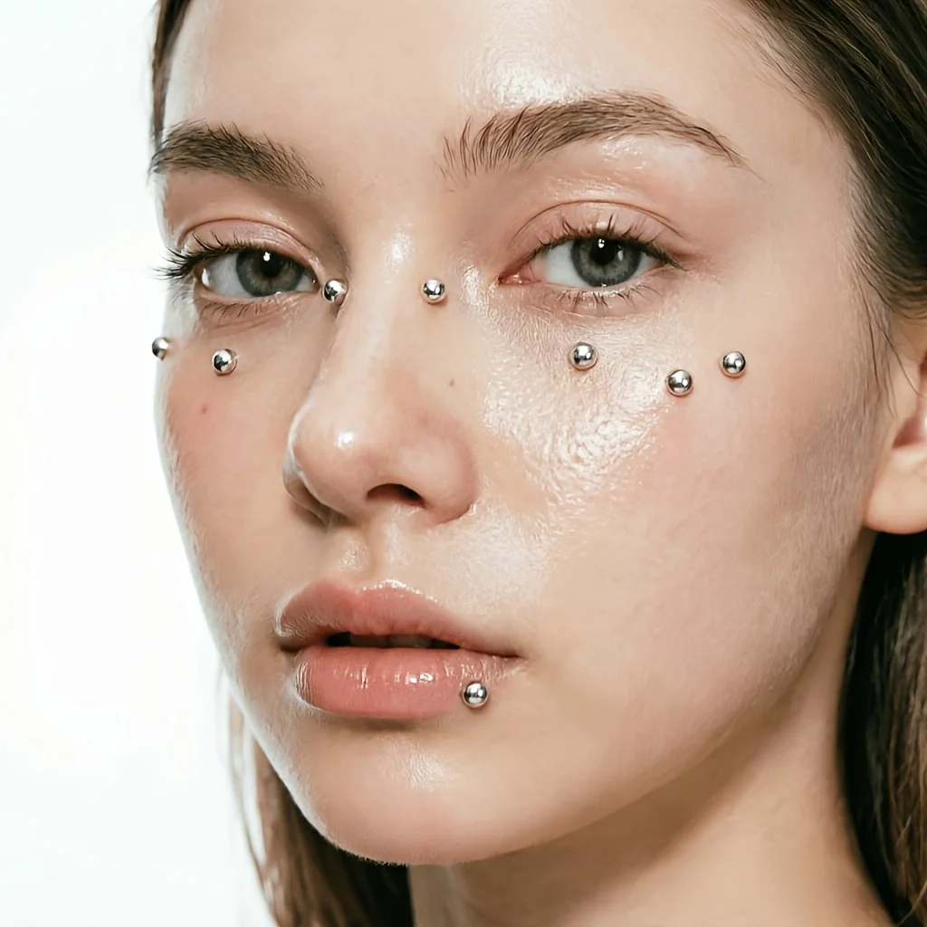4pcs Set of Piercing-Free Self-Adhesive Fake Piercing Kit, Including 4pcss Lip Studs/Nose Studs/Eyebrow Studs view 4
