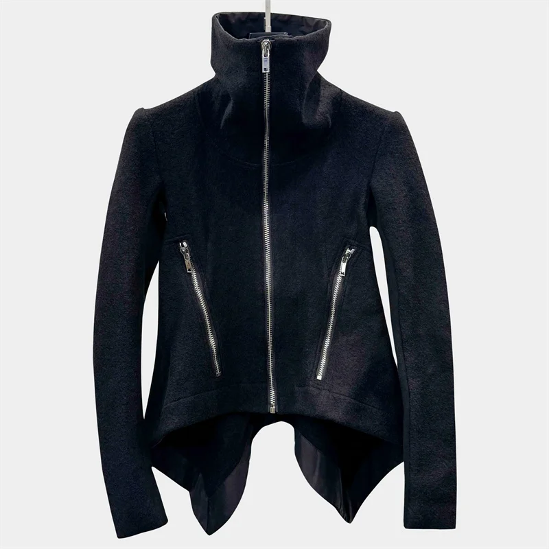 

Women's jacket 2025 winter new Zipper slim fit high neck women's coat High quality wool blend long sleeved top motorcycle jacket