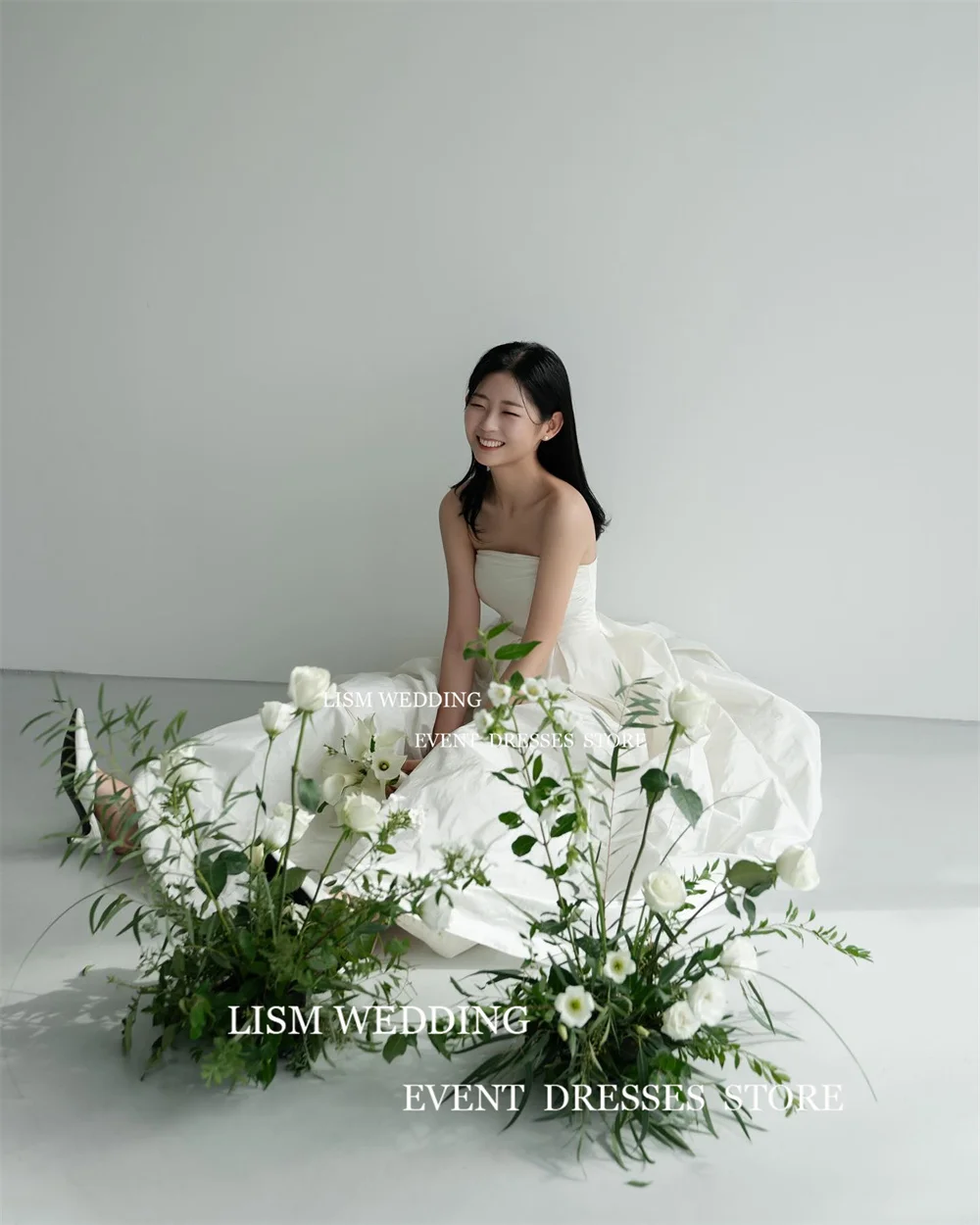 Lisme Eenvoudige Strapless Korea Avondjurken Fotoshoot Vloer Lengte Vetertrouwjurken Formele Gelegenheid Op Maat Gemaakt