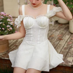 Solid Color Swimwear Women's One-piece Skirt Style Slim Fashion Resort Swimwear New Drop Shipping Купальник Слитный