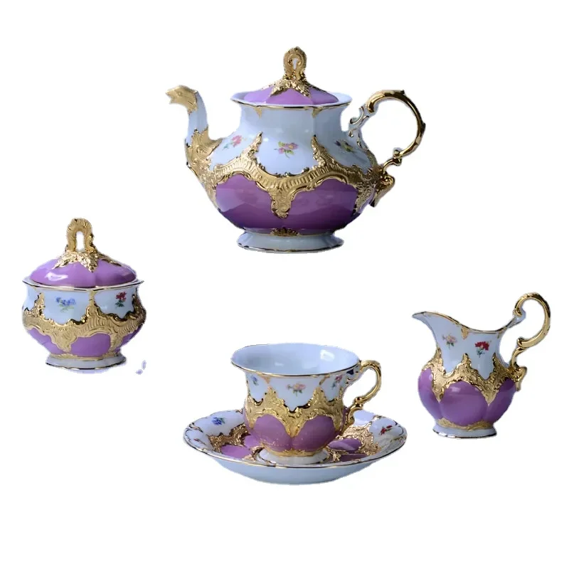 European-Style Meijia Coffee Set Palace Relief Gold B- Form Pink Purple Tea Set Tea Cup Coffee Cup