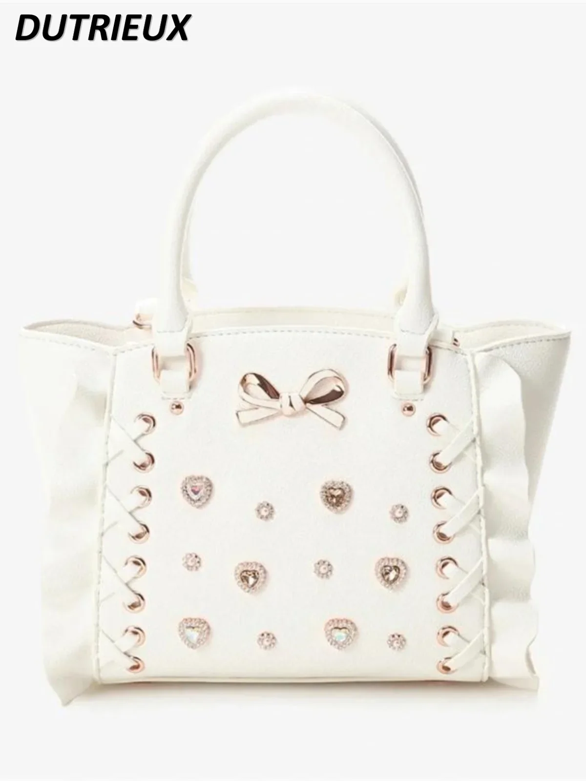 Lace-up Lolita Bag Female Rhinestone Japanese Style Tie Bow Portable Oblique Fashion New Sweet Cute Tote Bags for Women