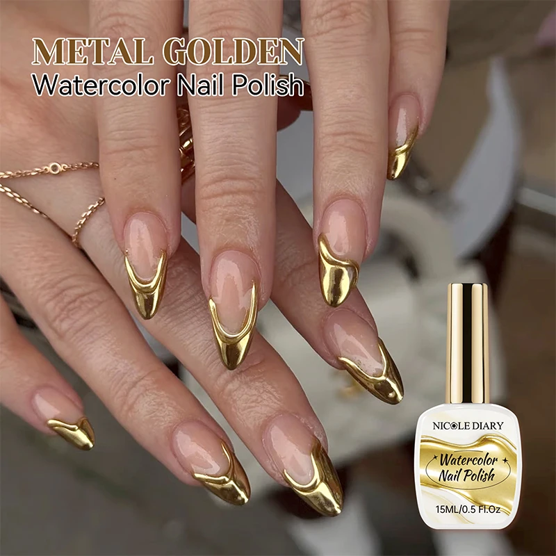 NICOLE DIARY 15ml Chrome Silver Nail Polish Mirror Metallic Blending Ink Quick Drying Liquid for Gradient Marble DIY Manicure