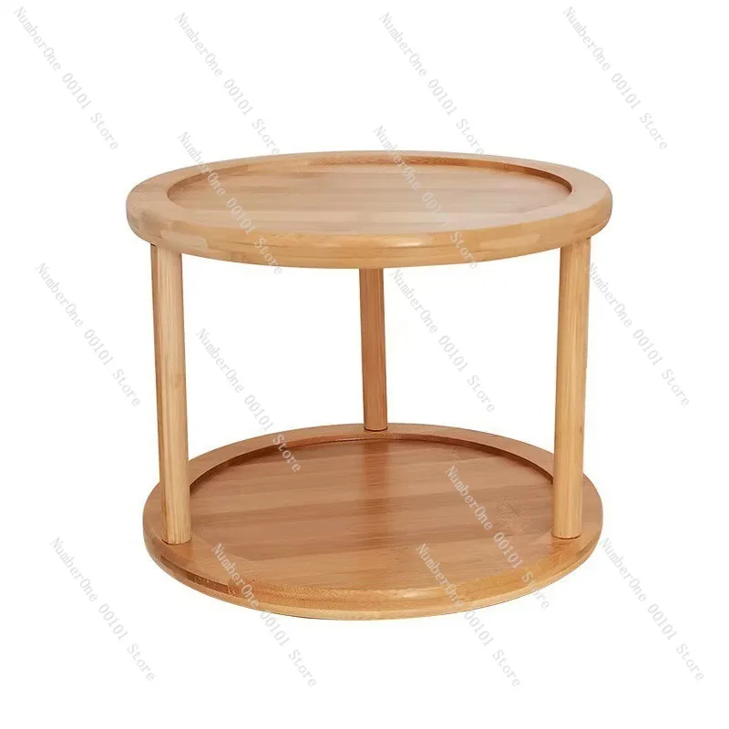 

Bamboo Double-Layer Storage Rack, Round Cosmetics Organizer, Kitchen Spice Storage Rack for Countertop Use