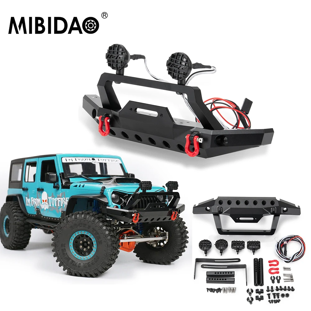 

MIBIDAO Front Bumper Metal RC Car Bumper with LED Lights & Tow Hook For 1/10 TRX-4 TRX4 Sport 82024-4 RC Crawler Car Upgrade Par