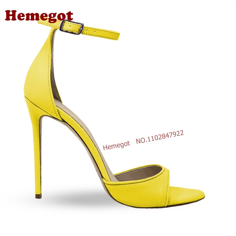 Bright Yellow Single Strap Ankle Strap Stiletto Sandals Open Toe Adjustable Buckle Thin Heel Summer Evening Party Dress Pumps