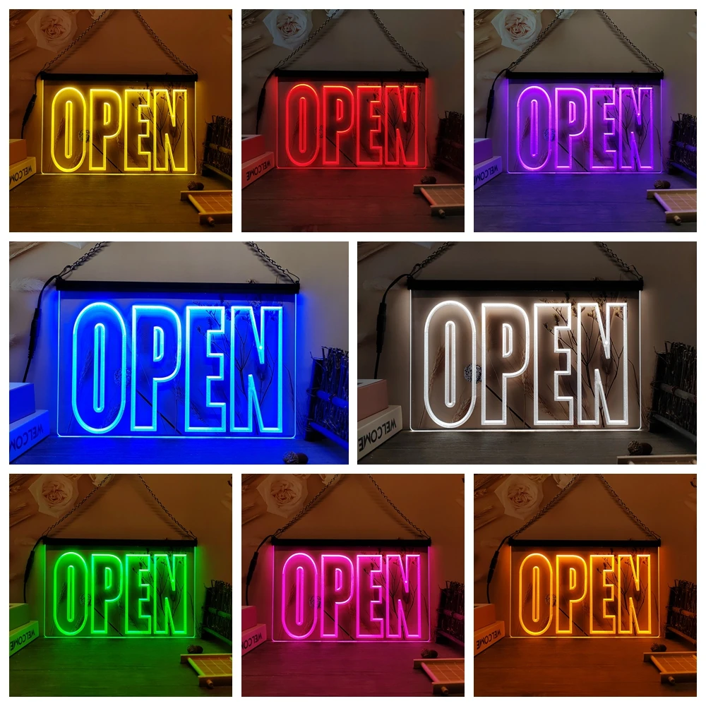 Open Shop Display Cafe Business LED Neon Sign-3D Carving Wall Art for Home,Room,Bedroom,Office,Farmhouse Decor