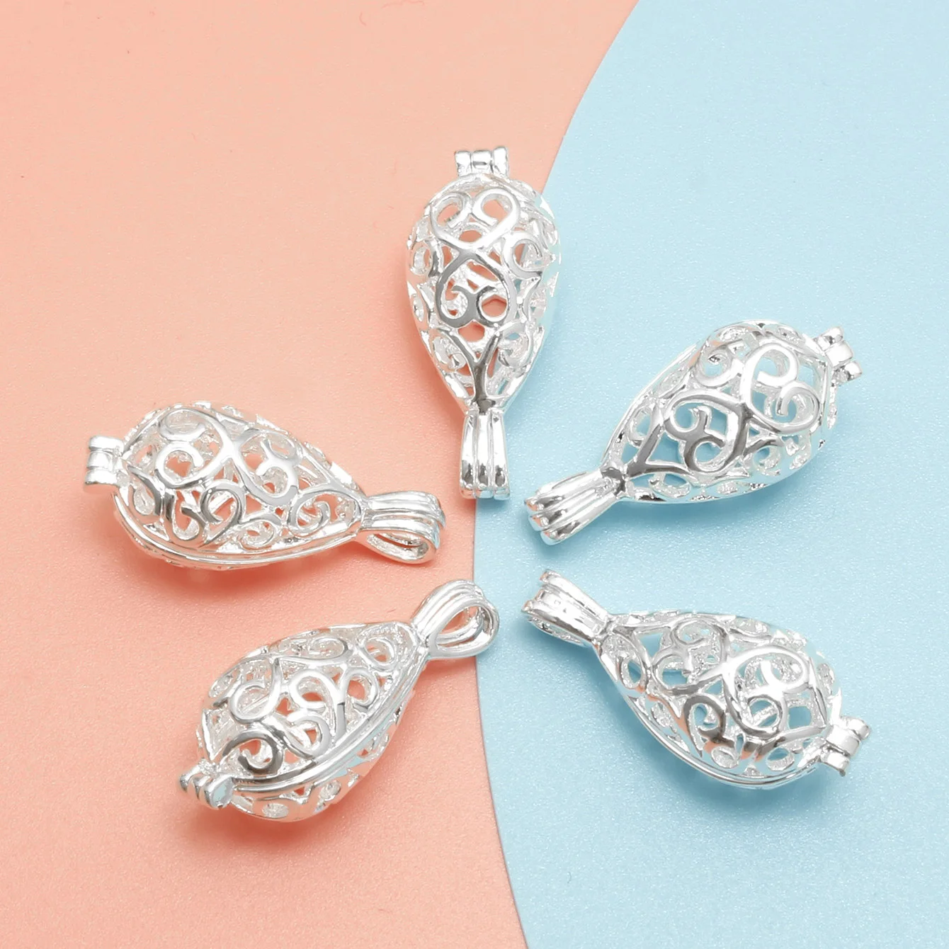 

10pcs 28*12mm Heart Water Drop Pearl Cage Locket Aroma Essential Oil Diffuser Beads Cage Pendant Jewelry Making Findings