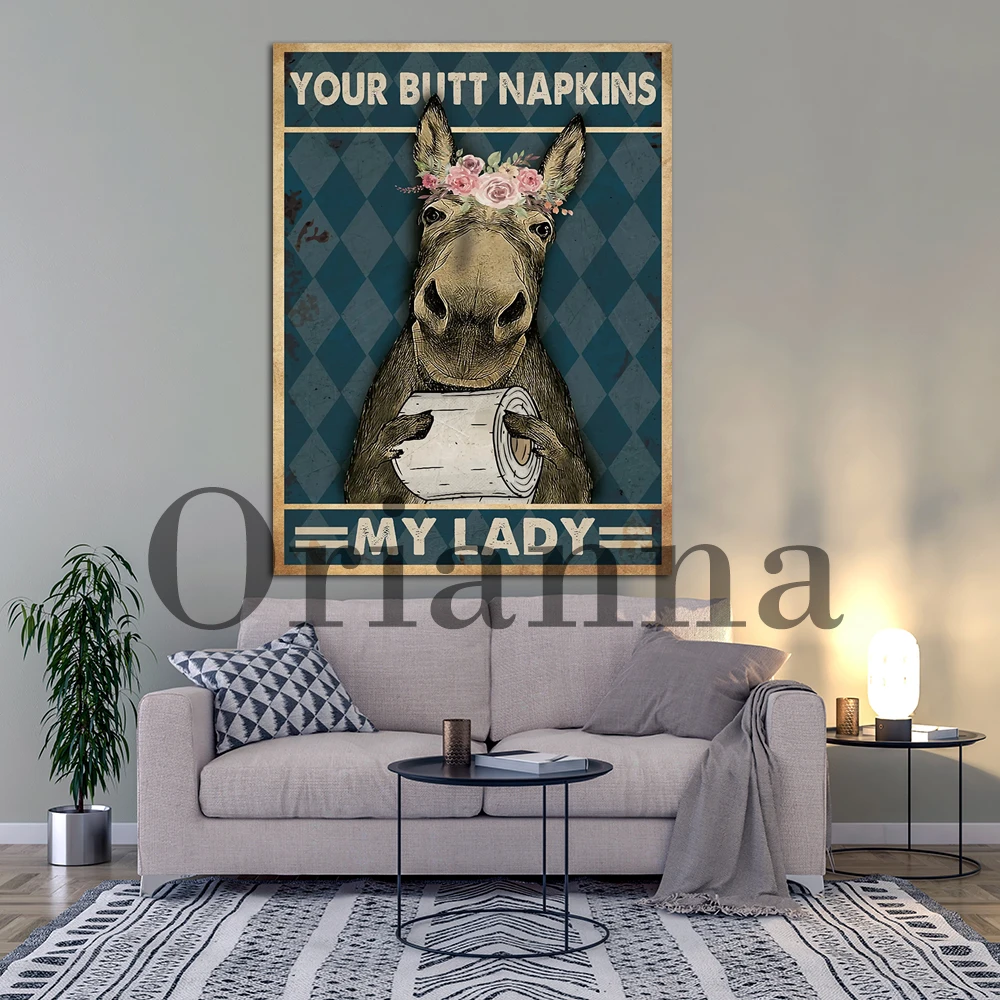 Funny Donkey Your Butt Napkins My Lady Poster, Bathroom Decor, Bathroom Poster, Bathroom Art, Home Wall Decor Canvas Painting