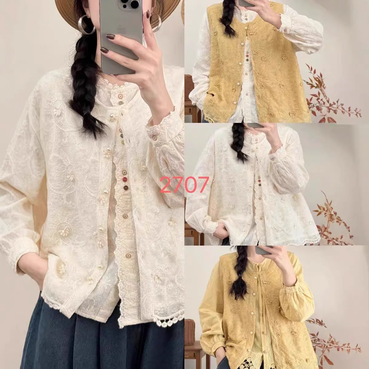 Dolce gilet ricamato Top da donna Faionable Stratificazione Capispalla oulera Jaet Miscela di cotone alla moda rotonda Ne Button-Up