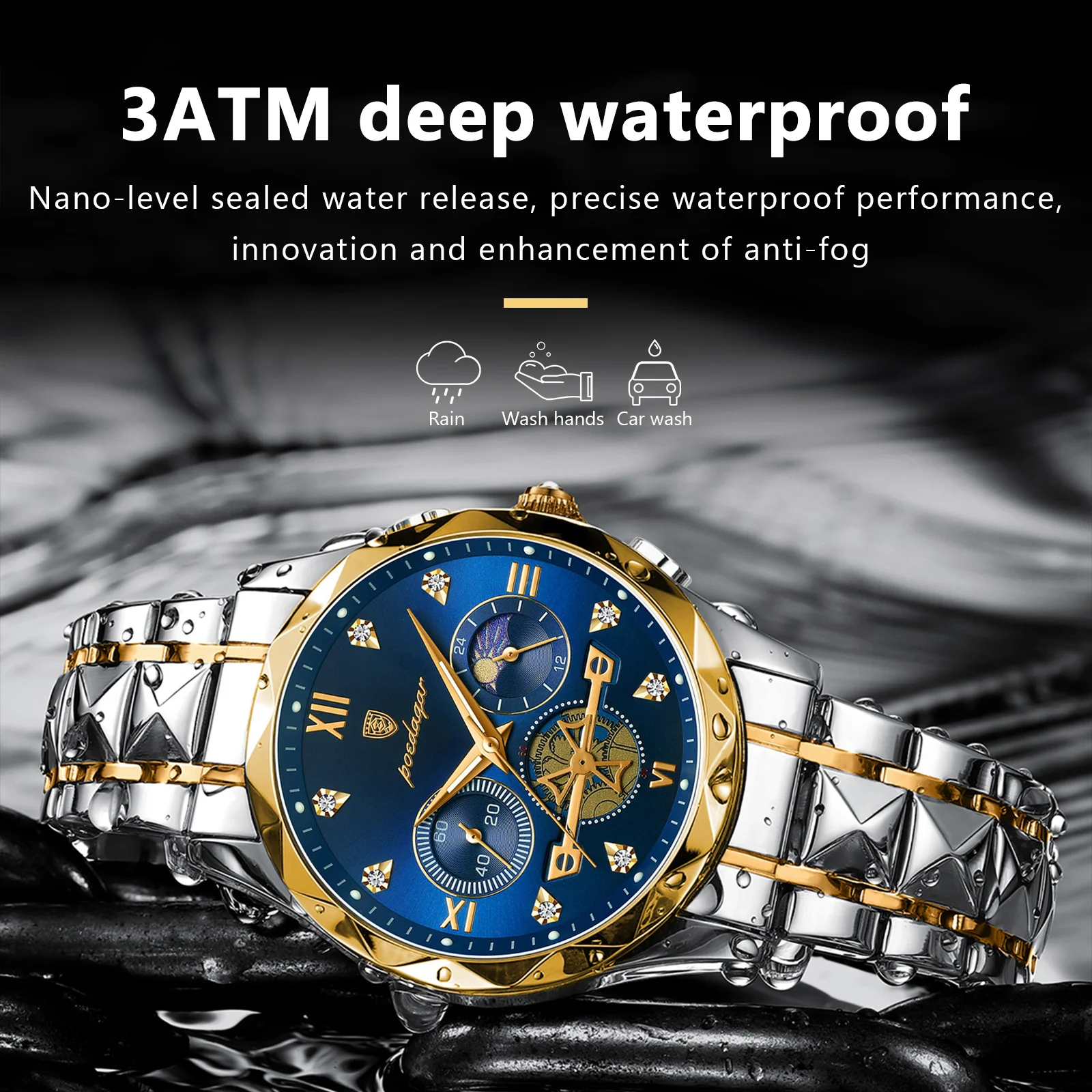 POEDAGAR-Reloj de pulsera de lujo para hombre, cronógrafo resistente al agua, luminoso, de acero inoxidable, de cuarzo, deportivo, de alta calidad