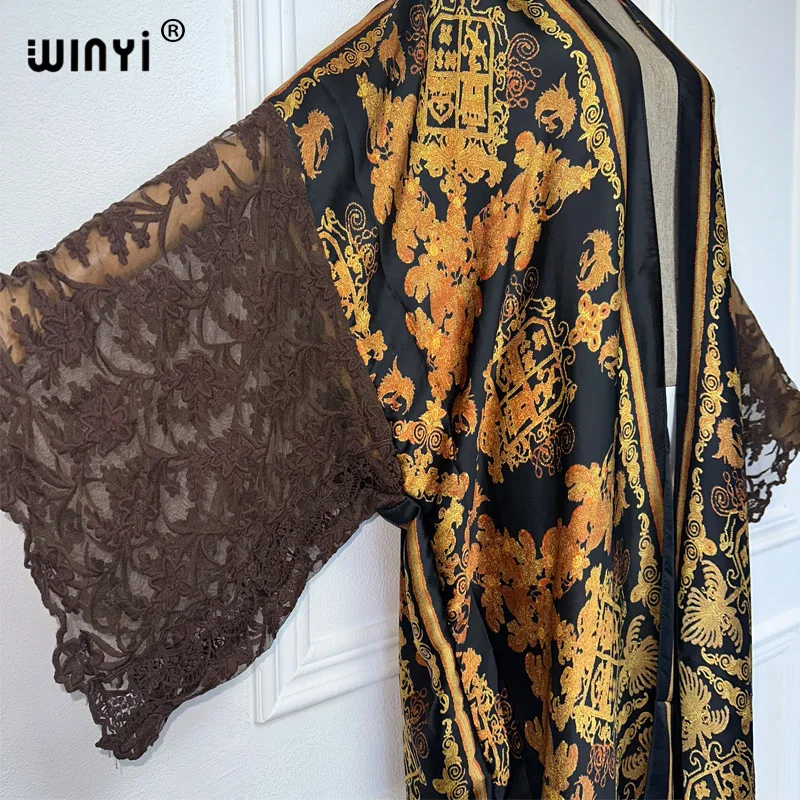 WINYI Kimono afrykańskie sukienki dla kobiet nadruk w stylu boho sweter z dzianiny rękawy bluzka damska abaja strój plażowy Cover up kaftan