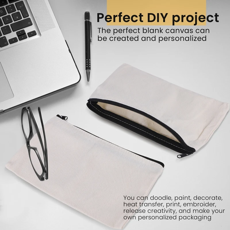 10 Pcs Blank DIY Craft Bag Canvas Pen Case Blank Makeup Bags - Canvas Pencil Bag Cotton Canvas Cosmetic Bag Travel Bag-A51M