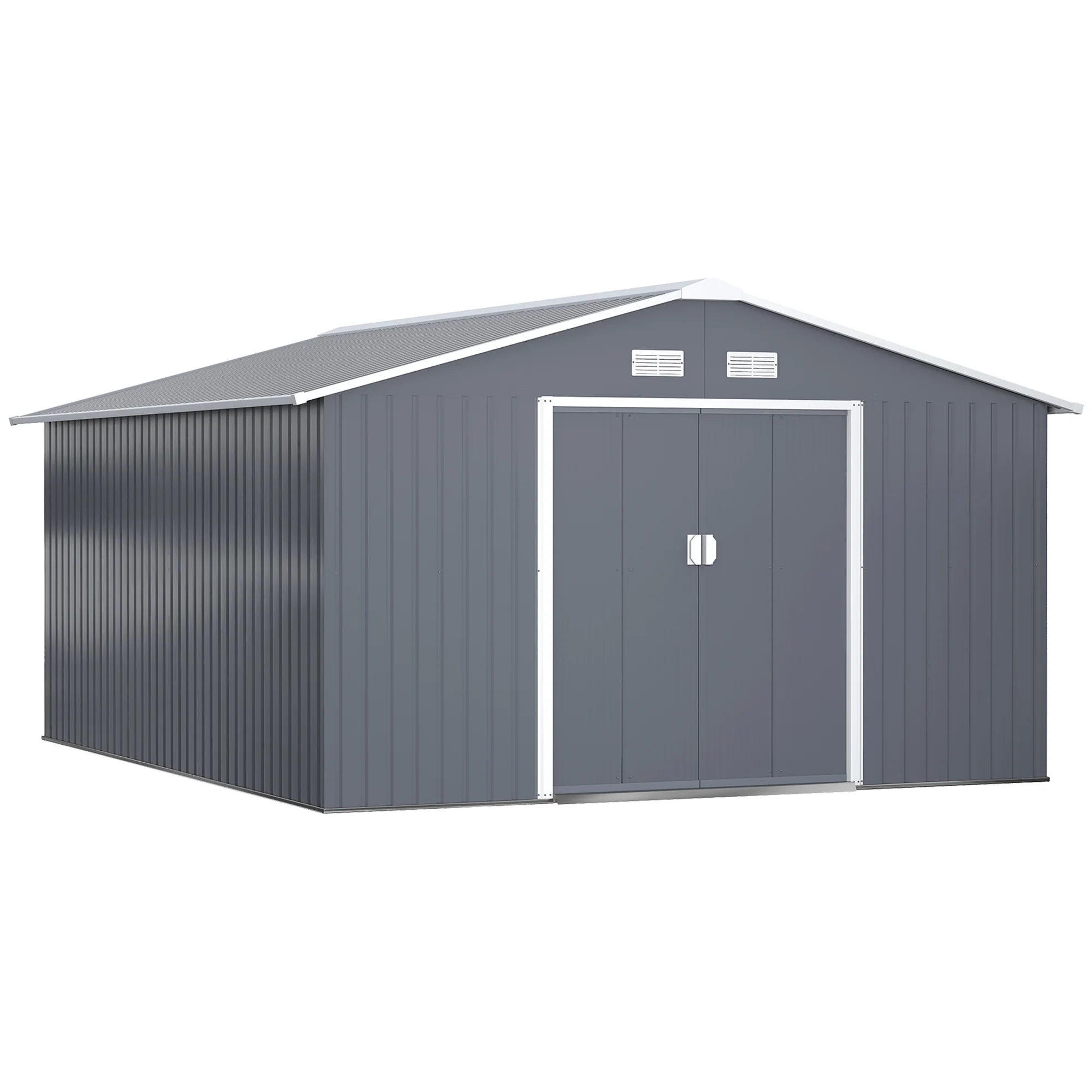 13' x 11' Steel Outdoor Utility Storage Tool Shed Kit for Backyard Garden, Grey