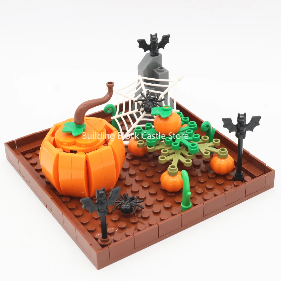 MOC Building Blocks Accessories Puzzle-assembling Halloween Pumpkin Patch Small-particle Vegetable Scene Toy Model.