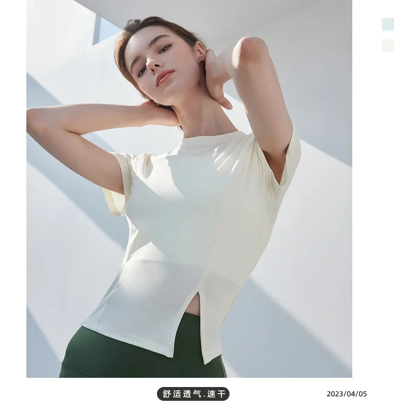 

Round Neck Quick Dry Yoga Outdoor Training Women Clothes Breathable Tight Running Fitness Short Sleeve Sports Yoga Top