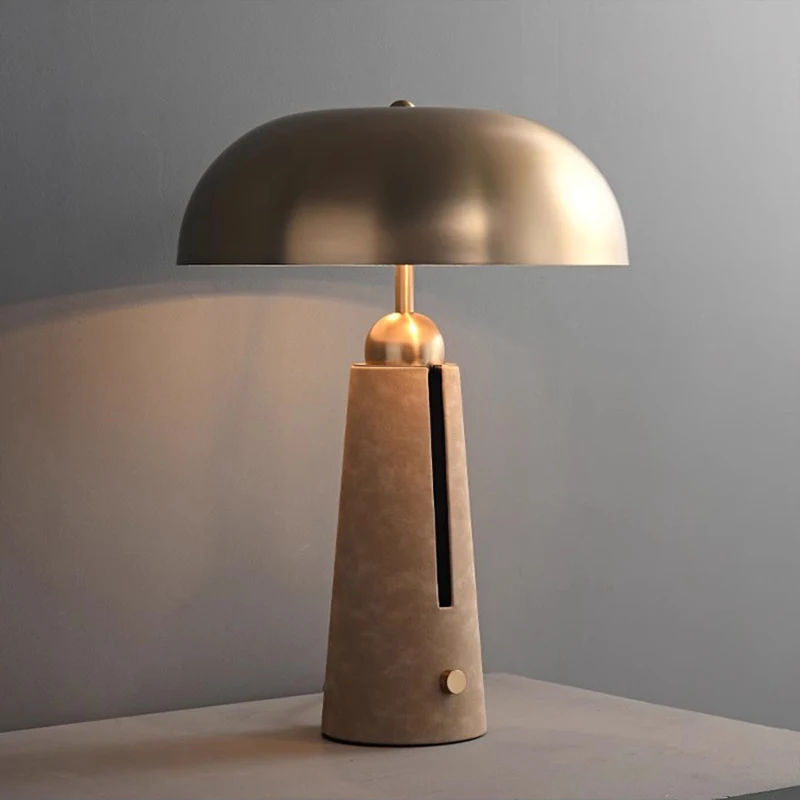 

Postmodern light luxury metal leather table lamp, high-end living room, master bedroom, bedside mushroom art table lamp