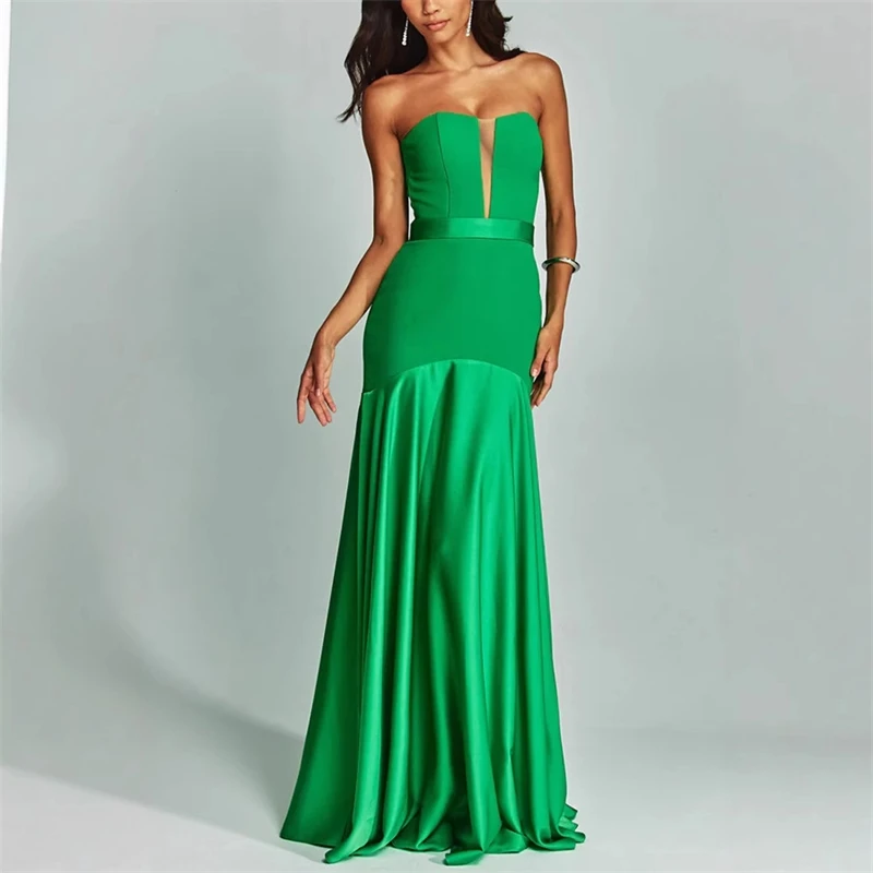 Modna plisowana sukienka z odkrytymi plecami Seksowna sukienka bez ramiączek bez rękawów Elegancka sukienka wieczorowa z wysokim stanem i wąskim krojem